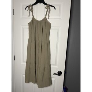New in ingrid tiered midi dress sleeveless small taupish Green Gauze NWT